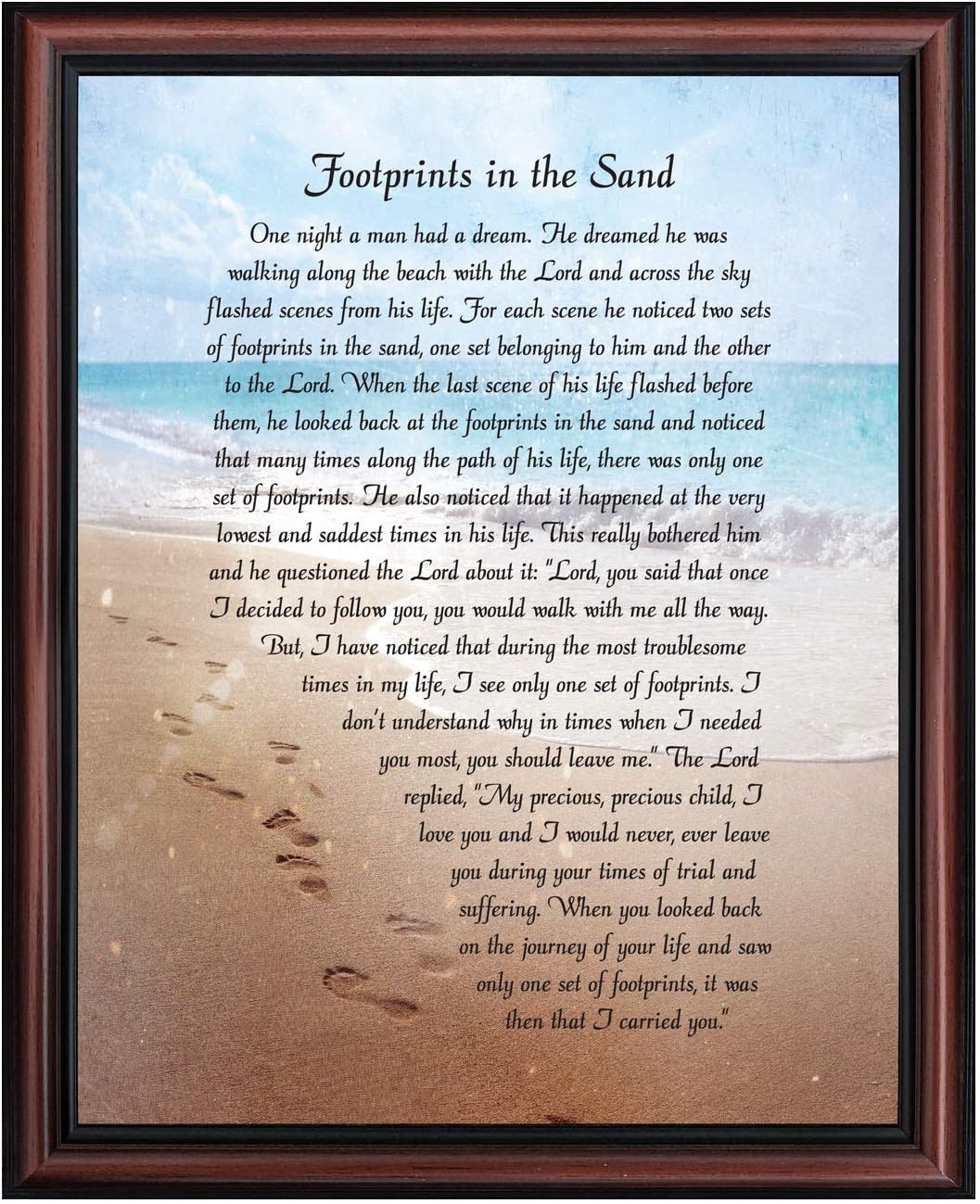 Footprints in the Sand Inspirational Wall Art, Beach Decor, Christian Gifts for Women and Men, Christian Wall Decor, Get Well Soon, Encouraging Scripture Wall Art, Framed Sympathy Gift 2102 W