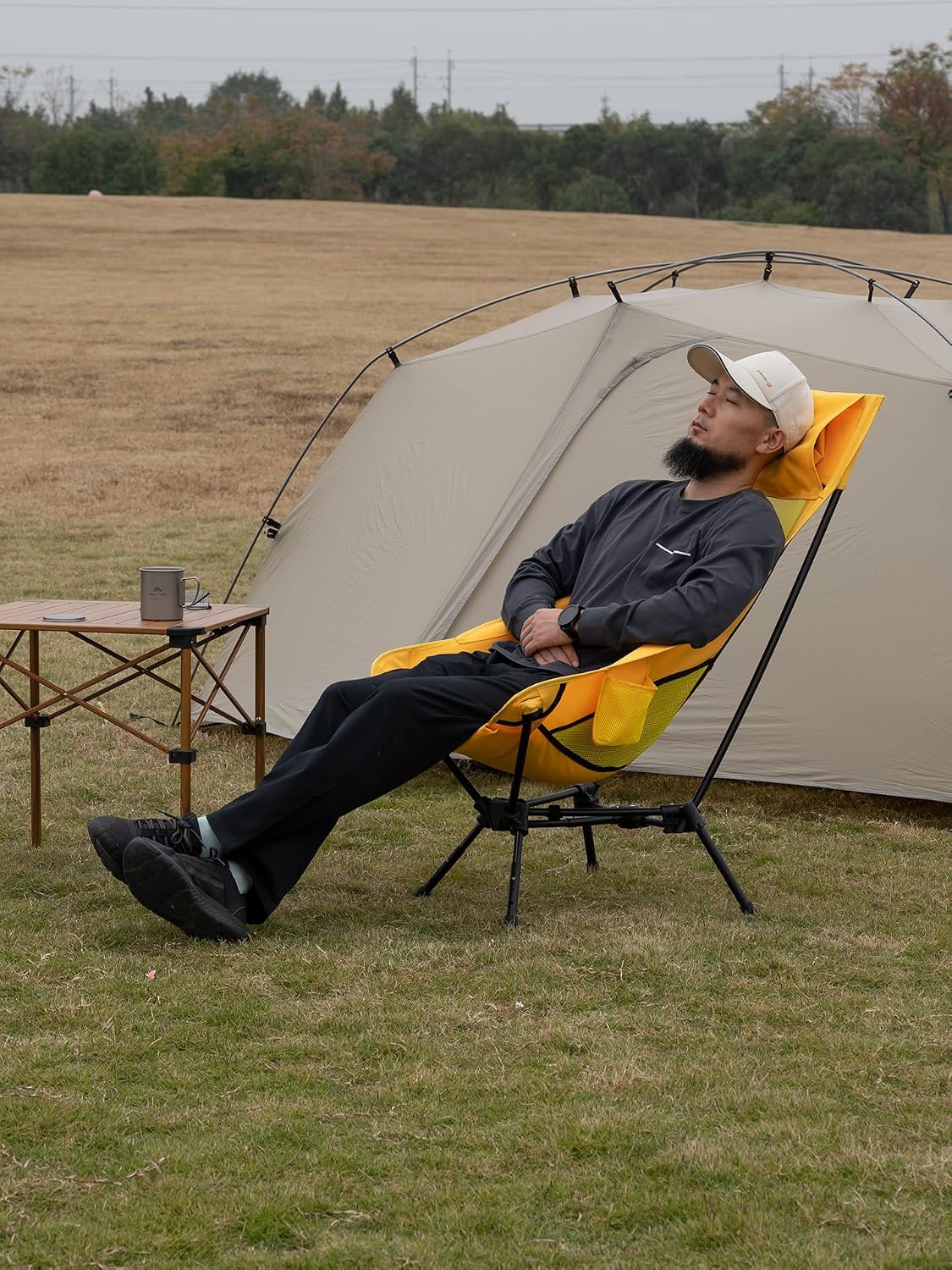iClimb Ultralight Compact Folding Anti-Sinking Chair, High Back, Yellow