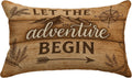 Rustic Camping Pillow Cover 12x20, Gift for Camper and Travel Lovers, Let The Adventure Begin Decorative Throw Pillow Cover Pillowcase for RV Campsite Tent Trailer Cabin Lake House