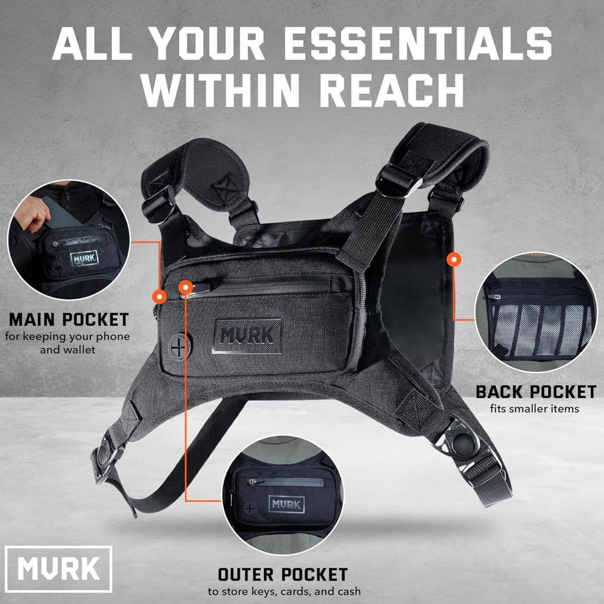 MVRK Water Resistant Running Vest Chest Pack, Phone Holder for Running, Lightweight Training Pack with Reflective Detail