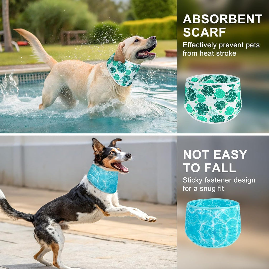 BEAUTYZOO Dog Cooling Bandana for Medium Large Dogs, 2 Pack Instant Cooling Bandanas Breathable Cooling Ice Towel Neck Wraps, Pet Scarf Keep Dogs Cool in Hot Summer,Leaf L
