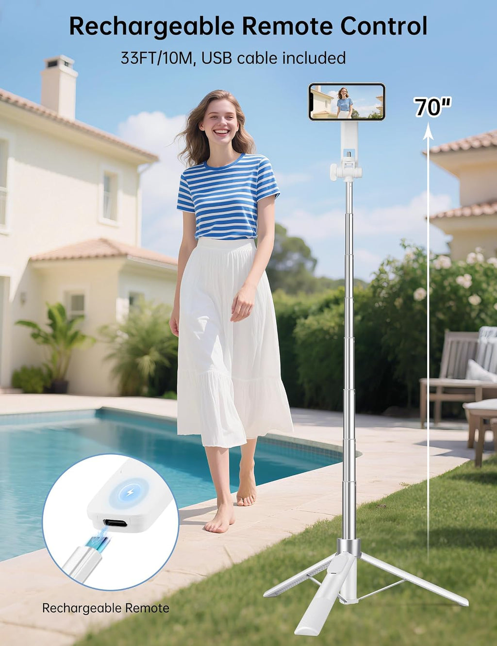 70" Magnetic Tripod for iPhone Magsafe, Extendable Selfie Stick Tripod