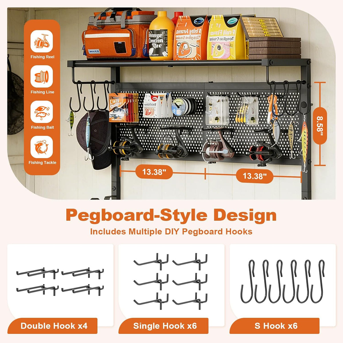 Olakee Wall Mount Fishing Rod Holder for Garage, Holds 6 Pole Rack
