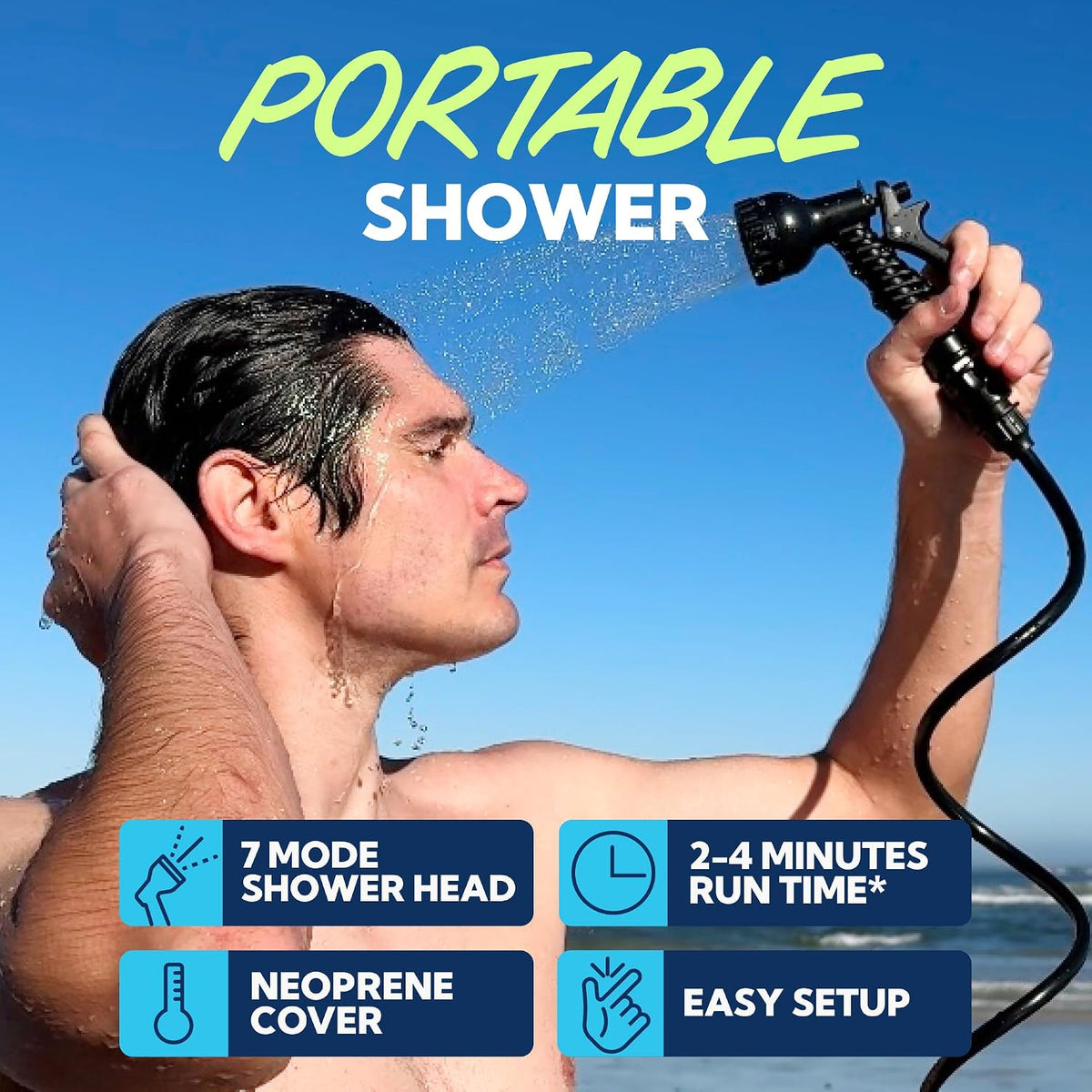 SUN NINJA Portable Shower, Camping Shower with 7 Mode Shower Head
