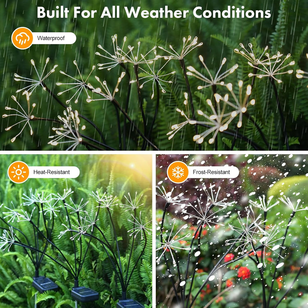 Kwaiffeo Solar Garden Lights 120 LED Decorative Firework Lights 2-Pack Warm