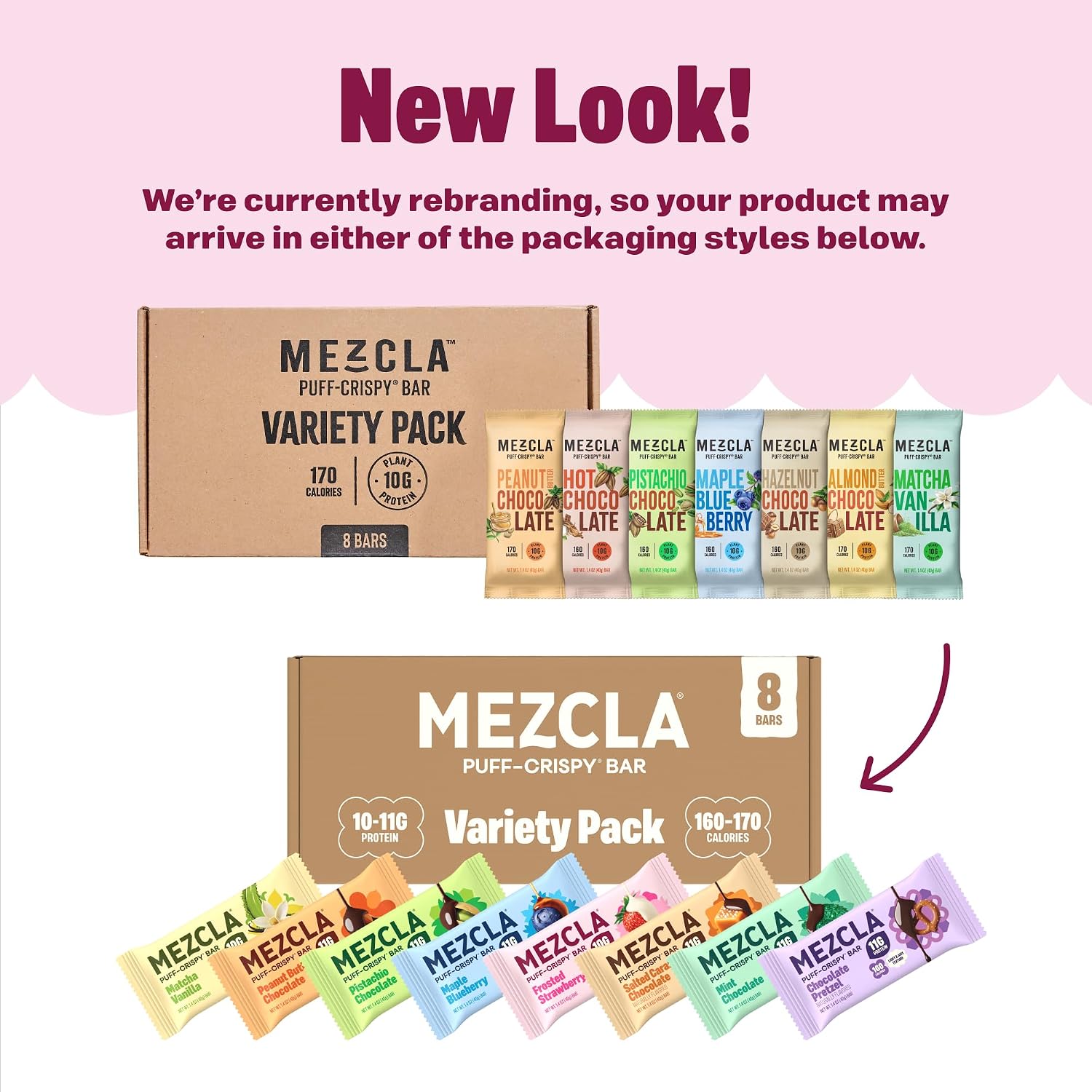 Mezcla Variety Pack Puff Crispy Vegan Bars, 10g Protein, 8 Bars