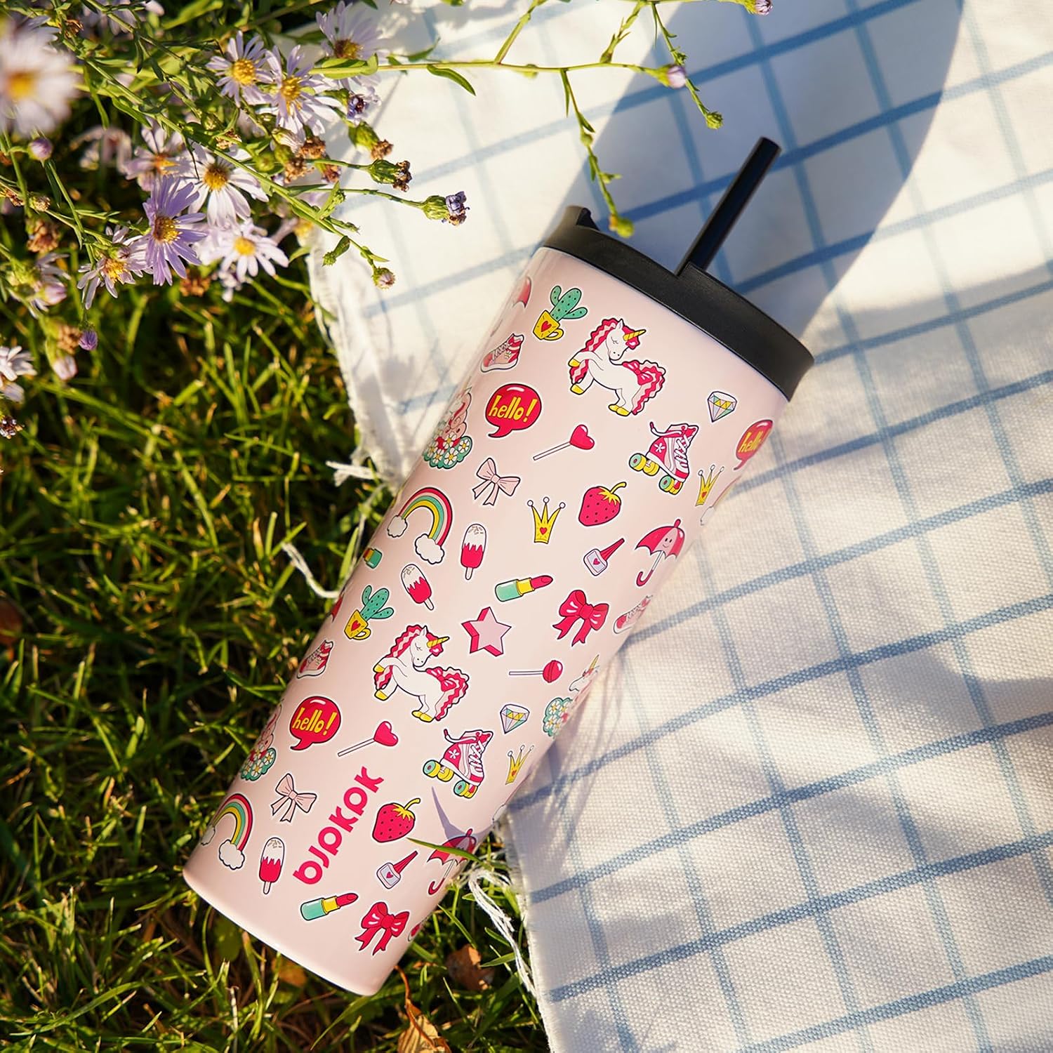 BJPKPK 30 oz Coffee Tumbler with Straw, Insulated Stainless Steel Cup