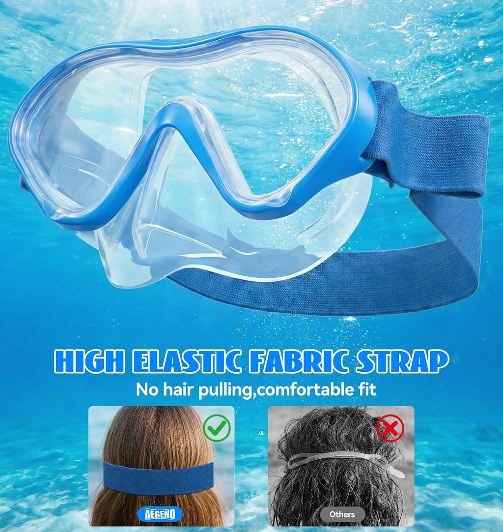 Aegend 2 Pack Kids Swim Goggles with Nose Cover for Kids 3-15, Knitted Fabric Strap, Anti-Fog 180° Clear View No Leak