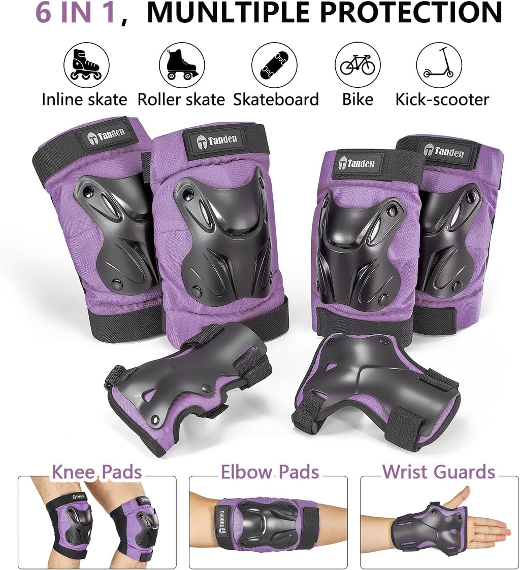 Tanden Skating Protective Gear Knee and Elbow Pads Wrist Guards for Roller Skating Skateboarding, Skate Pads Adult Knee Pads