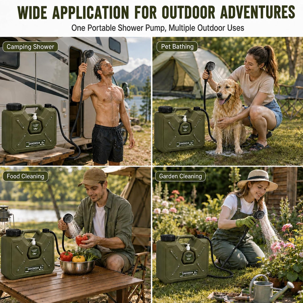 Camping Shower with Heater for USB Solar Charging Panel, Portable Shower Food-Grade Water Jug, 6000mAh Portable Shower Pump, 1500w Immersion Heater with Auto Shut-Off for Outdoor, Camping, Hiking