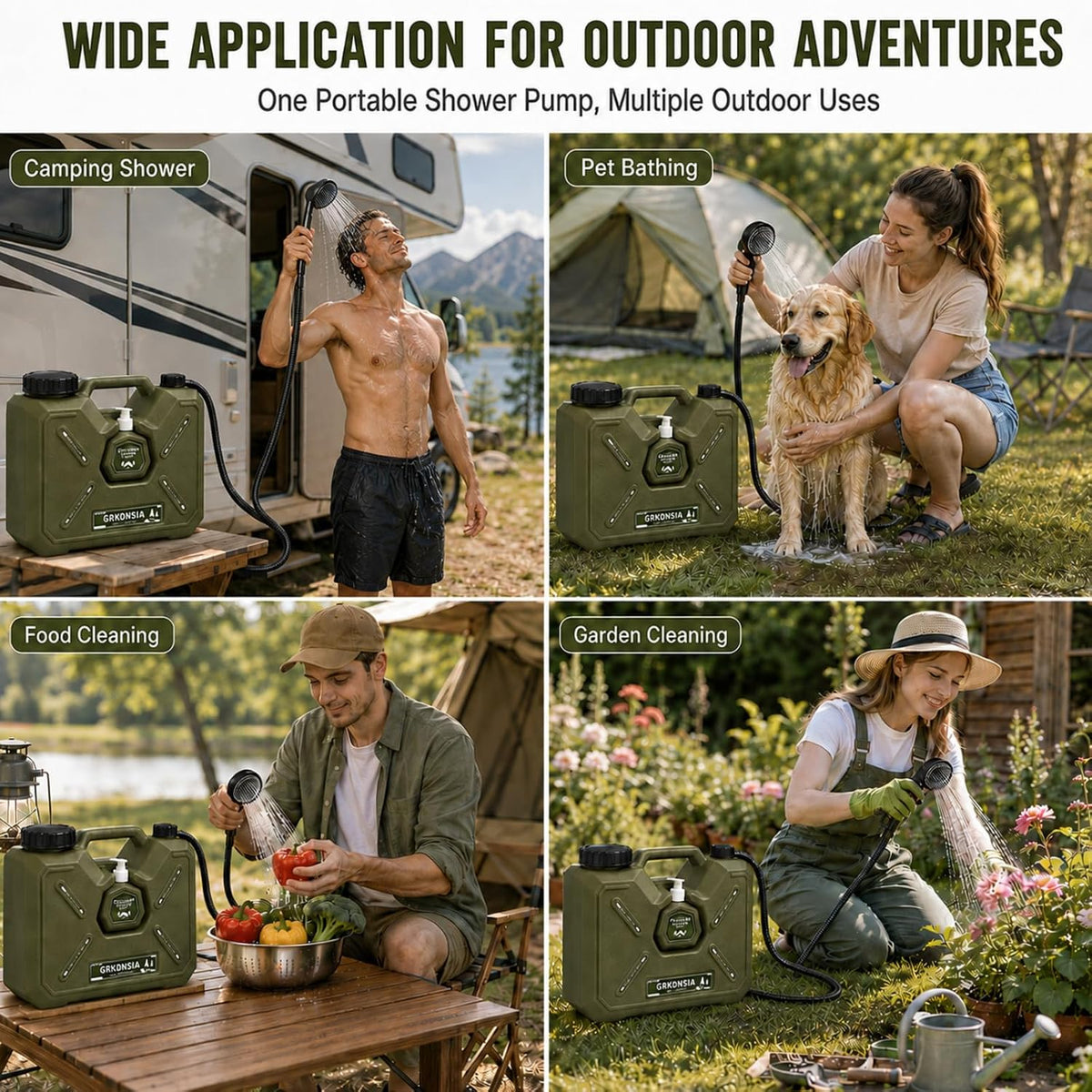 Camping Shower with Heater for USB Solar Charging Panel, Portable Shower Food-Grade Water Jug, 6000mAh Portable Shower Pump, 1500w Immersion Heater with Auto Shut-Off for Outdoor, Camping, Hiking