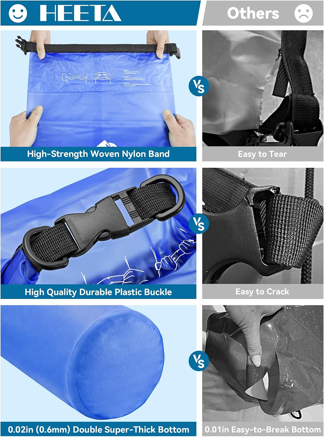 HEETA Dry Bag Waterproof Backpack with Phone Case 5L/10L/20L/30L/40L
