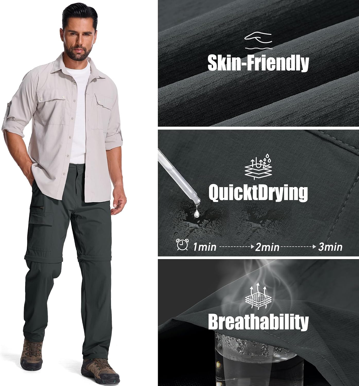 Mens Hiking Pants Cargo Safari Pants for Men Zip Off Outdoor Convertible