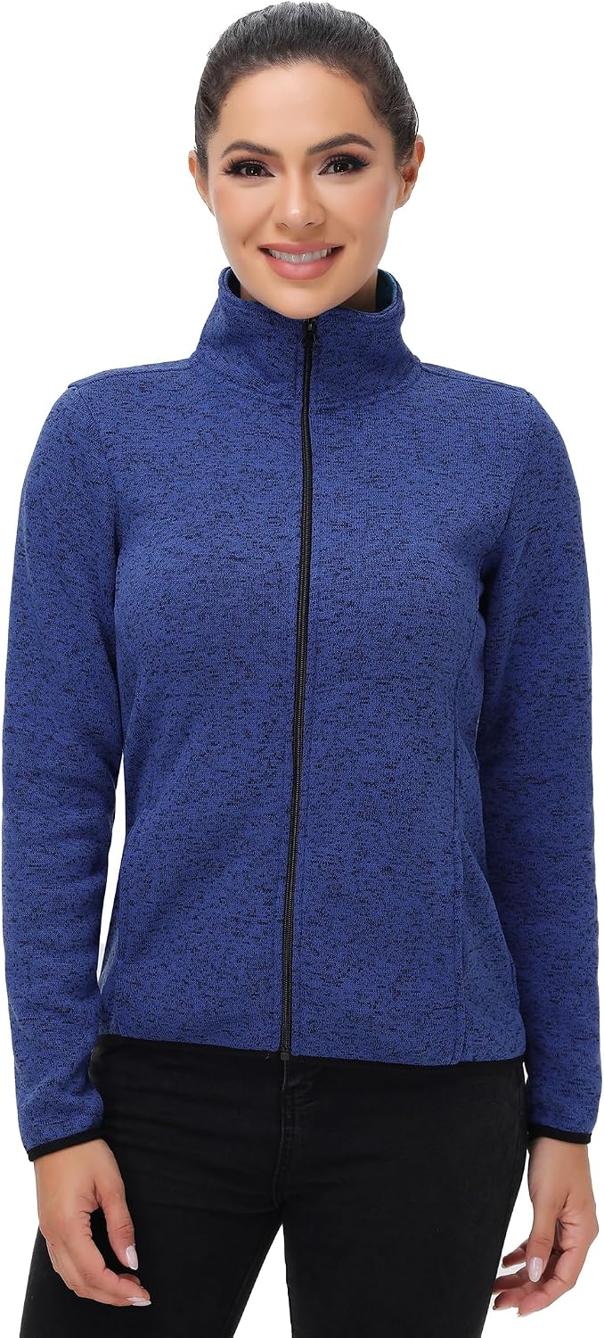 COZZYON Women Fleece Long Sleeve Zip Up Jacket Light Sweater Jacket with Pockets