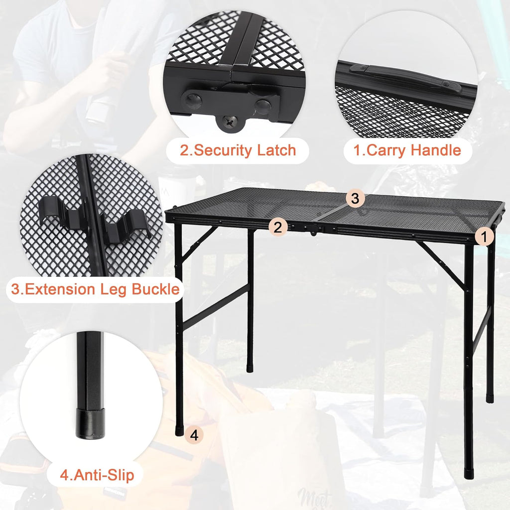 GREGIN Folding Camping Grill Table, Outdoor Metal Table. Foldable, Portable