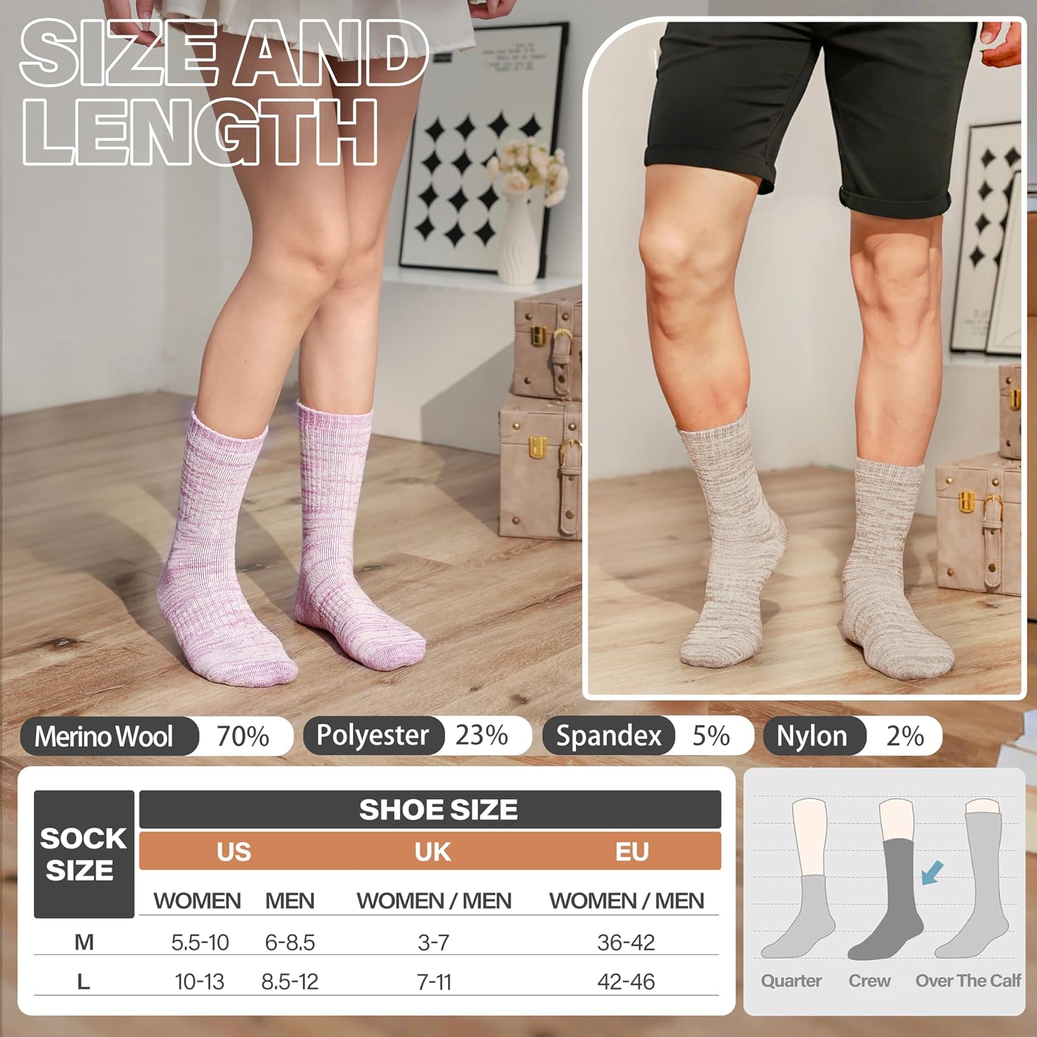 Anlisim Merino Wool Hiking Socks, Boot Crew Work Socks for Women Men