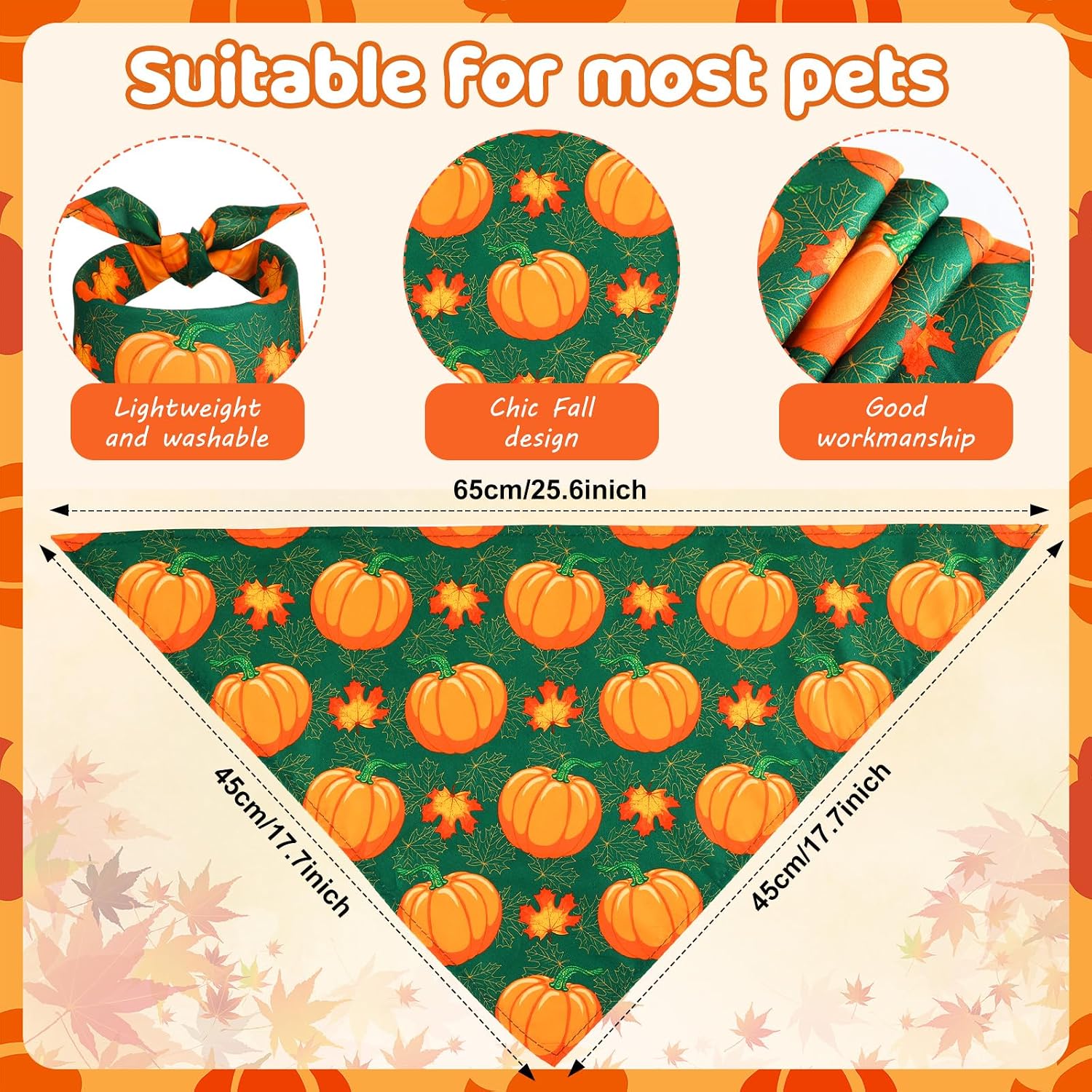 Sweetude 200 Pcs Fall Dog Bandanas Bulk Triangle Scarves, Pumpkin