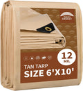 RAINDEWAY 6' X 10' Heavy Duty Tan Poly Tarp Multipurpose Waterproof Cover
