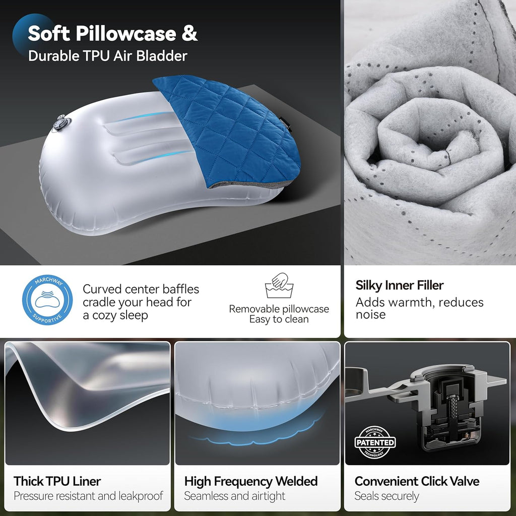 MARCHWAY Ultralight Compact Inflatable Camping Pillow with Washable Cover