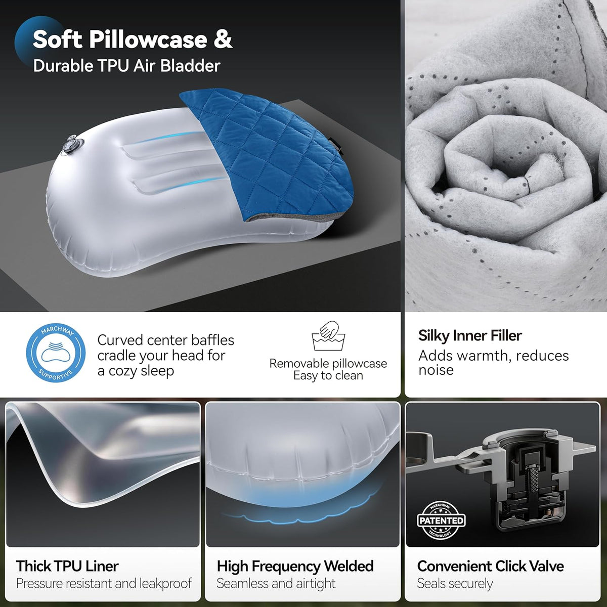 MARCHWAY Ultralight Compact Inflatable Camping Pillow with Washable Cover