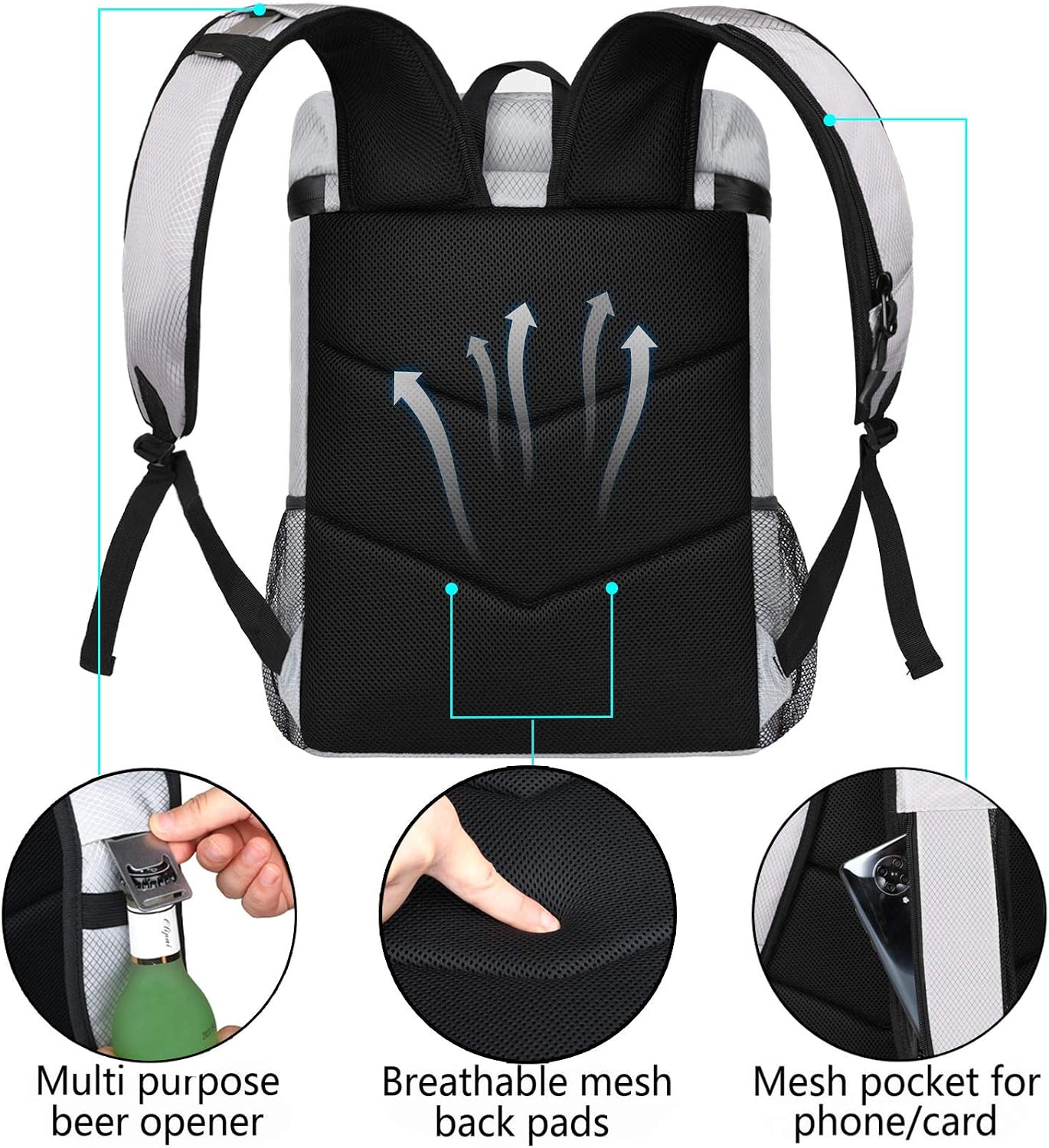 FORICH Soft Cooler Backpack Insulated Waterproof Backpack Cooler Bag Leak Proof Portable Small Cooler Backpacks to Work Lunch Travel Beach Camping Hiking Picnic Fishing Beer for Men Women