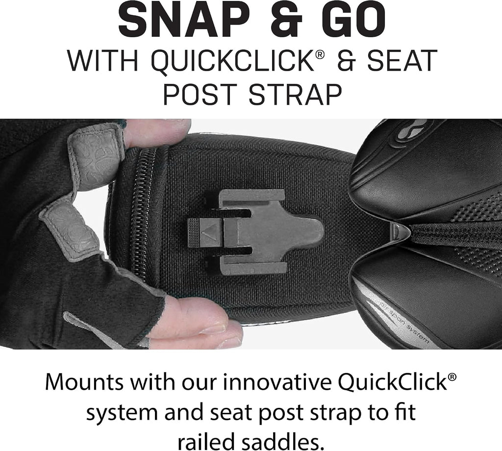 Topeak Aero Wedge Pack with Fixer F25 (Small), Compact Aerodynamic Bike Saddle Bag with QuickClick Mount, Durable 1000D Nylon, Reflective Strip, Safety Light Clip