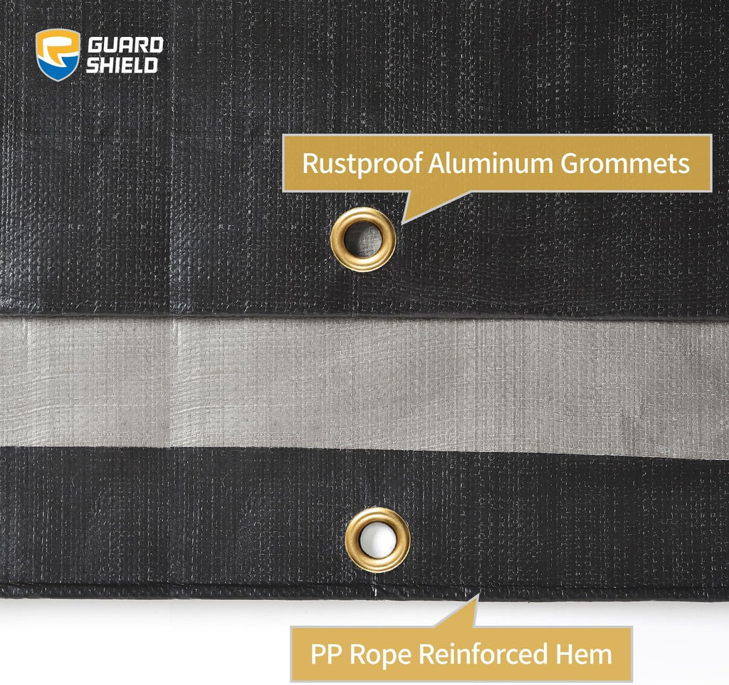 GUARD SHIELD Super Heavy Duty Black/Silver Ploy Tarp Cover 12x20 Feet Waterproof Tarps 16mil Thick UV and Tear Resistant Tarpualin
