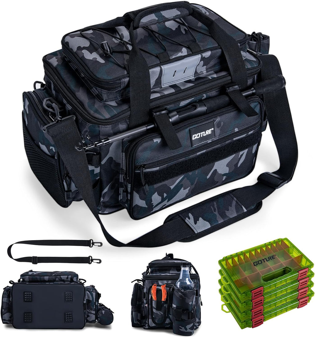 Goture Fishing Tackle Bag with 4PCS 3600 Tackle Boxes