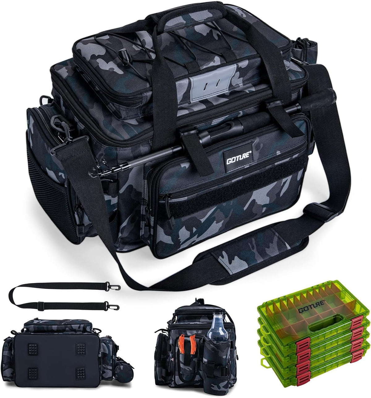 Goture Fishing Tackle Bag with 4PCS 3600 Tackle Boxes