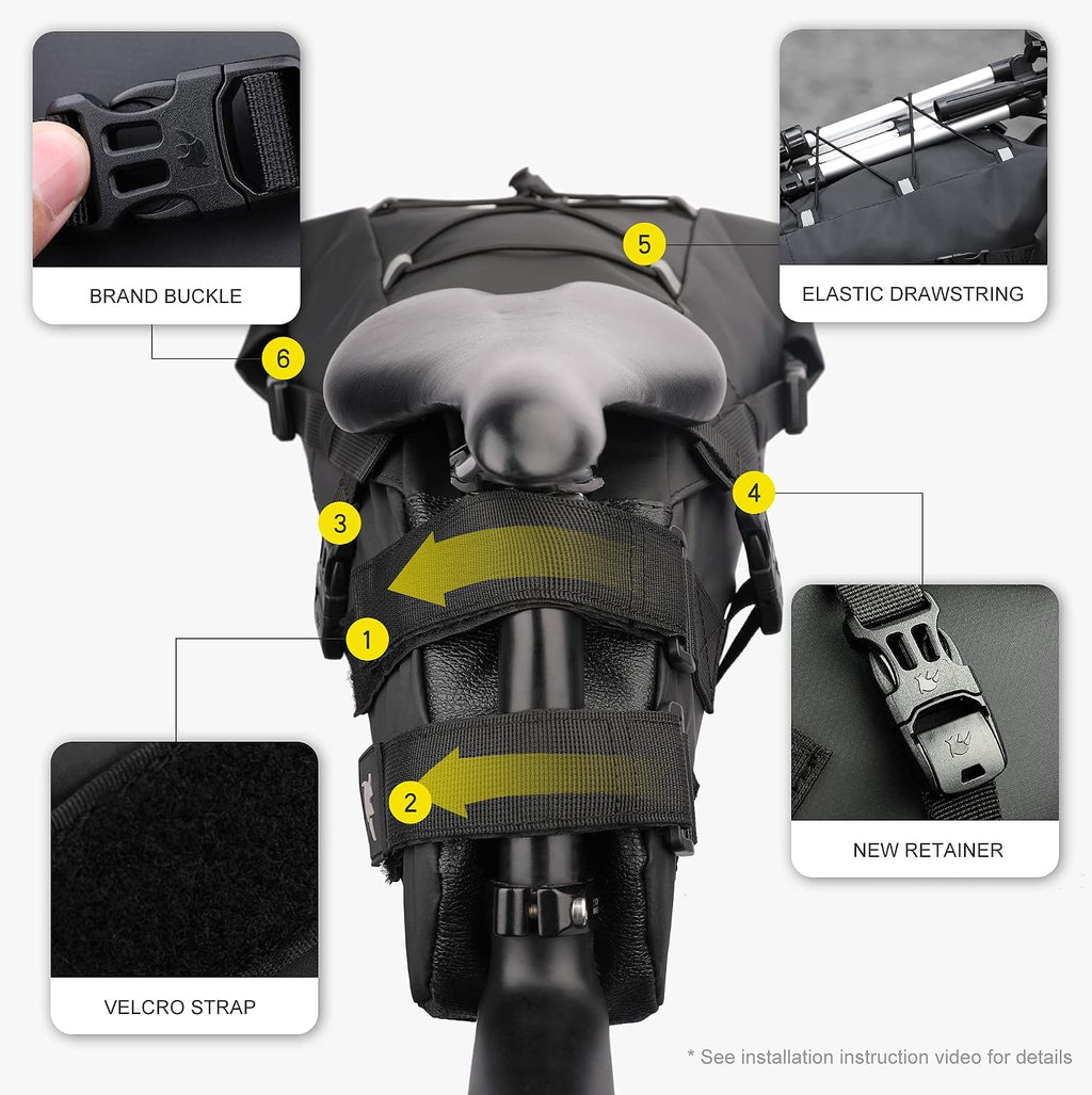Rhinowalk Waterproof Bike Saddle Bag 13L - Under Seat Storage for Mountain Road Biking and Commuting Trips