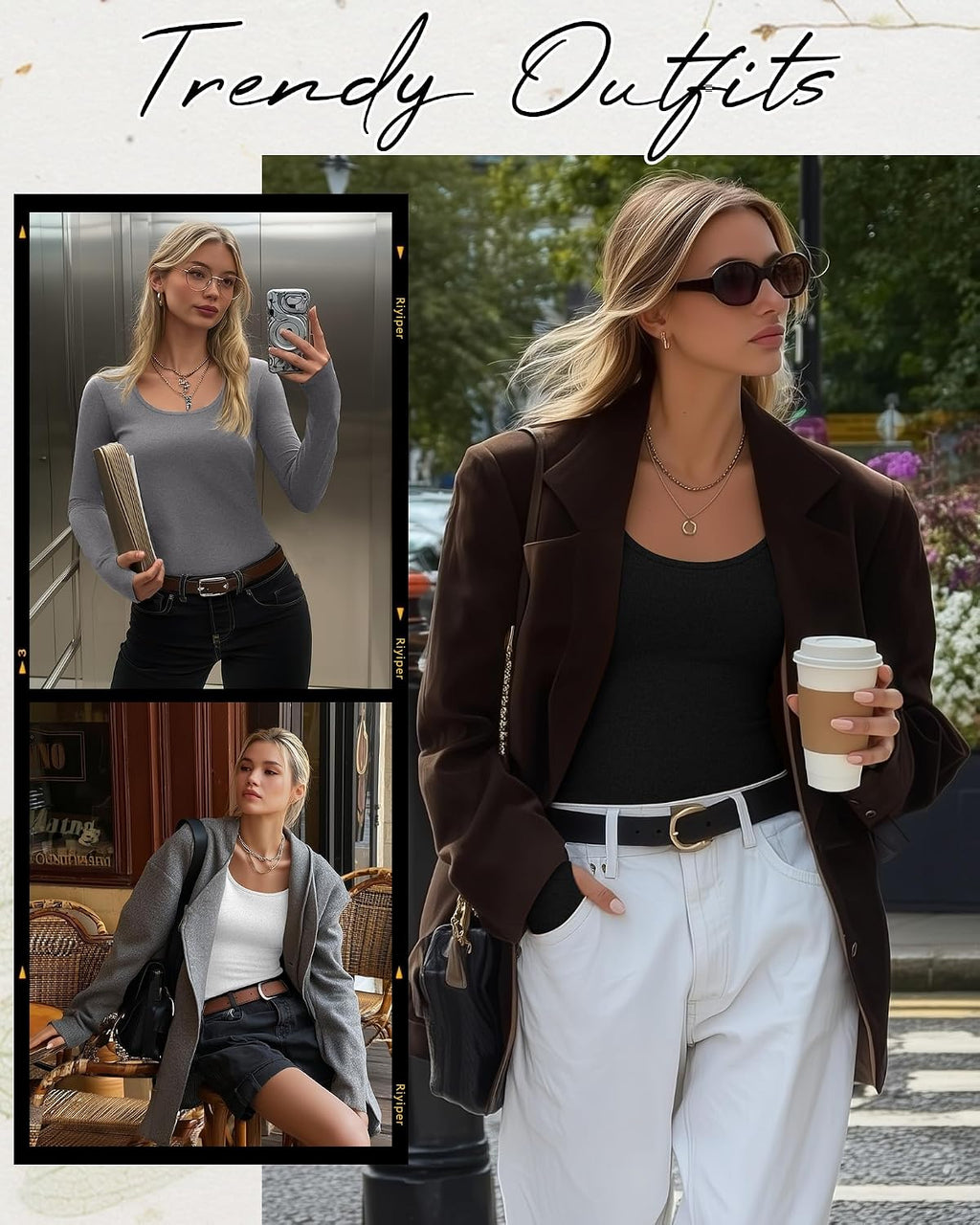 Riyiper 3 Pack Women's Thermal Long Sleeve Shirts Scoop Neck Top
