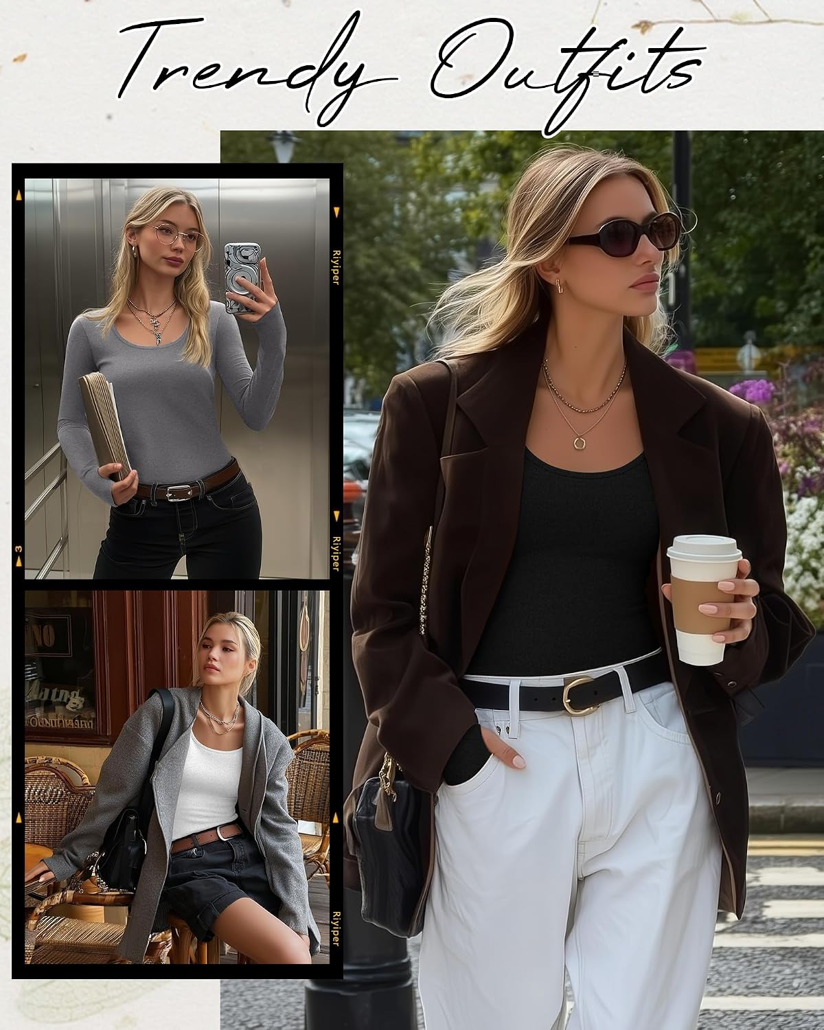 Riyiper 3 Pack Women's Thermal Long Sleeve Shirts Scoop Neck Top
