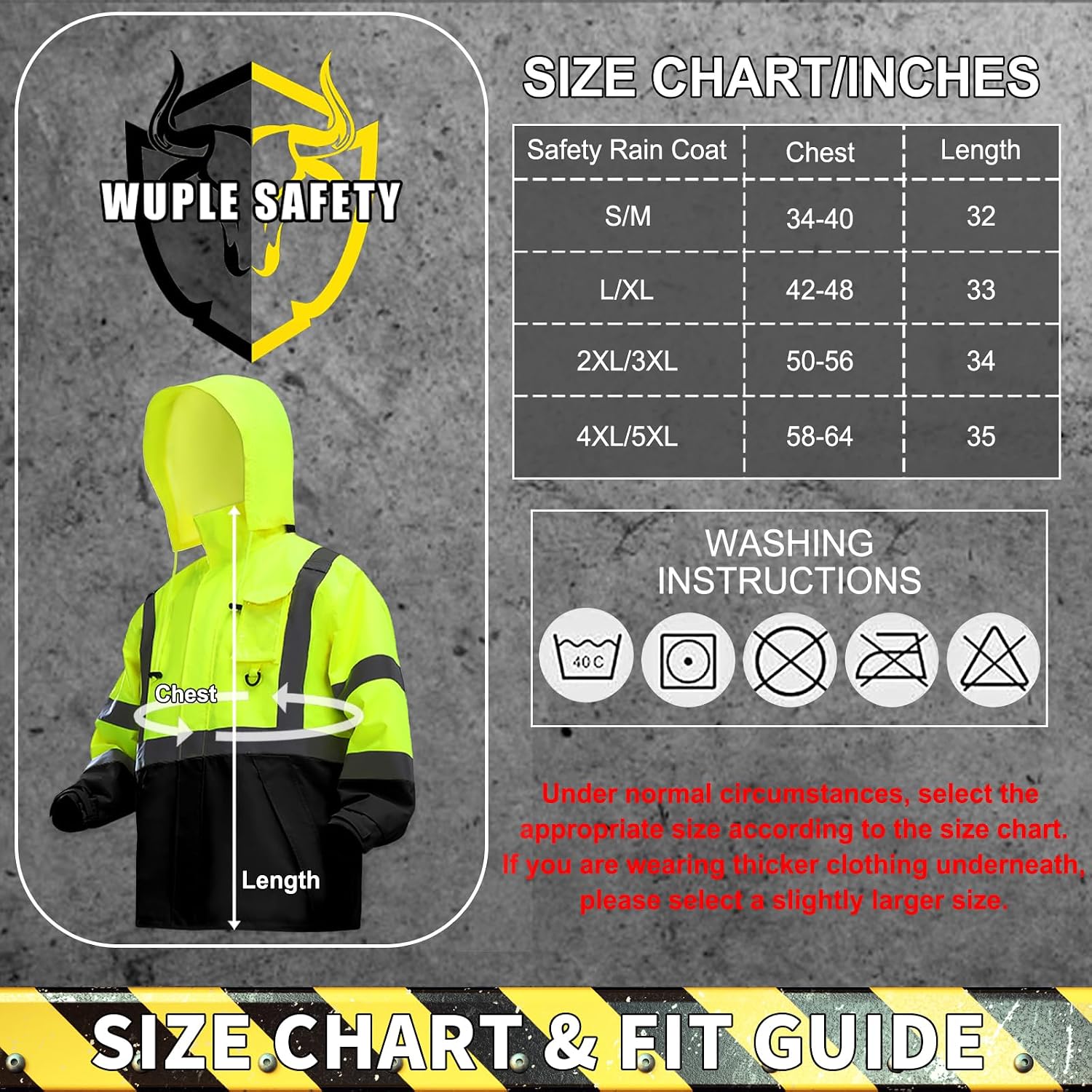 Safety Rain Jacket for Men Waterproof，Class 3 Hi Vis Rain Gear with Collapsible Hood， Breathable Rain Suits with Inner Mesh Lining and pocket，Reflective Waterproof Pants L/XL