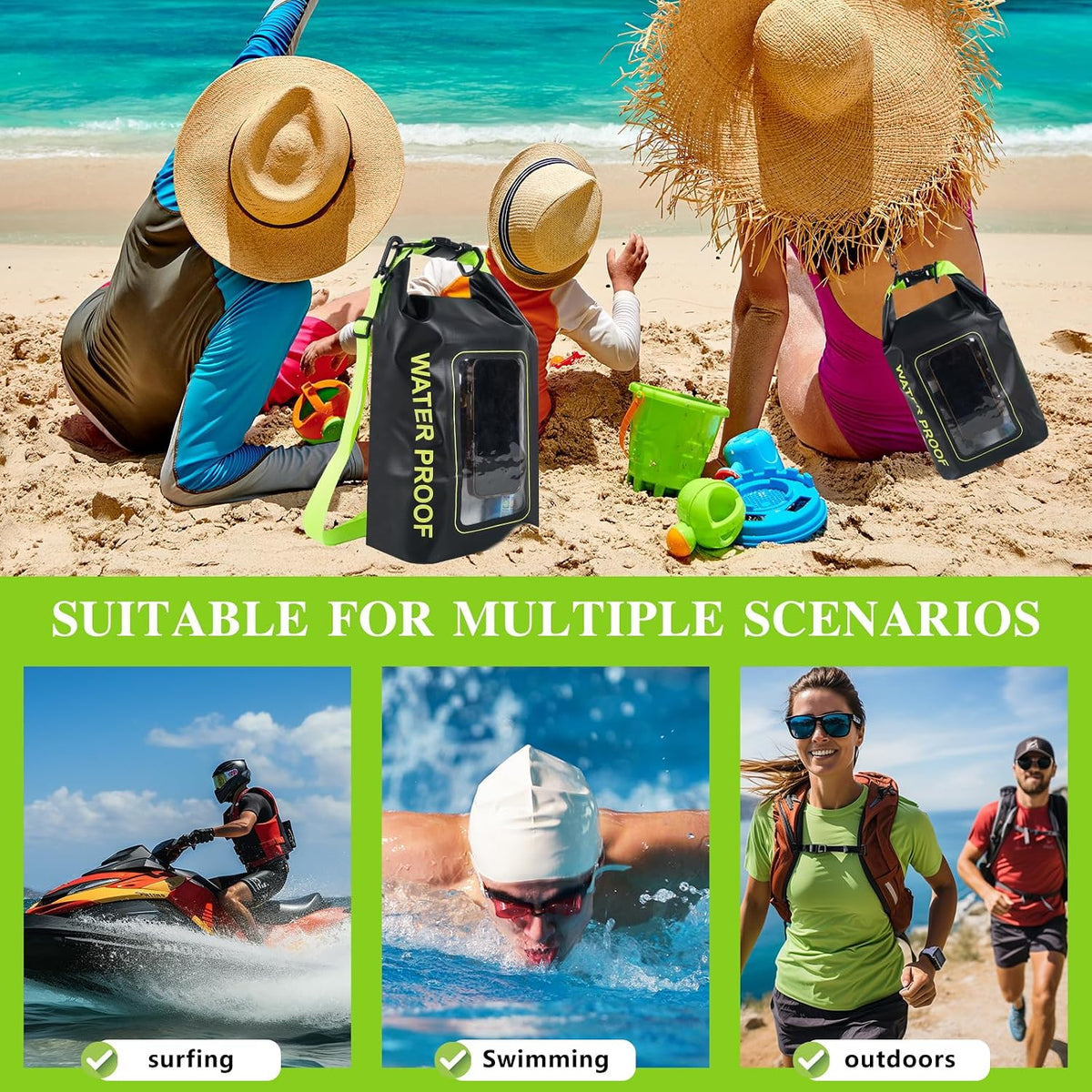 IP68 Waterproof Dry Bag,5L Roll Top Pool Bag,Large Waterproof Phone Pouch,for Boating Kayaking Camping (Black 5L)