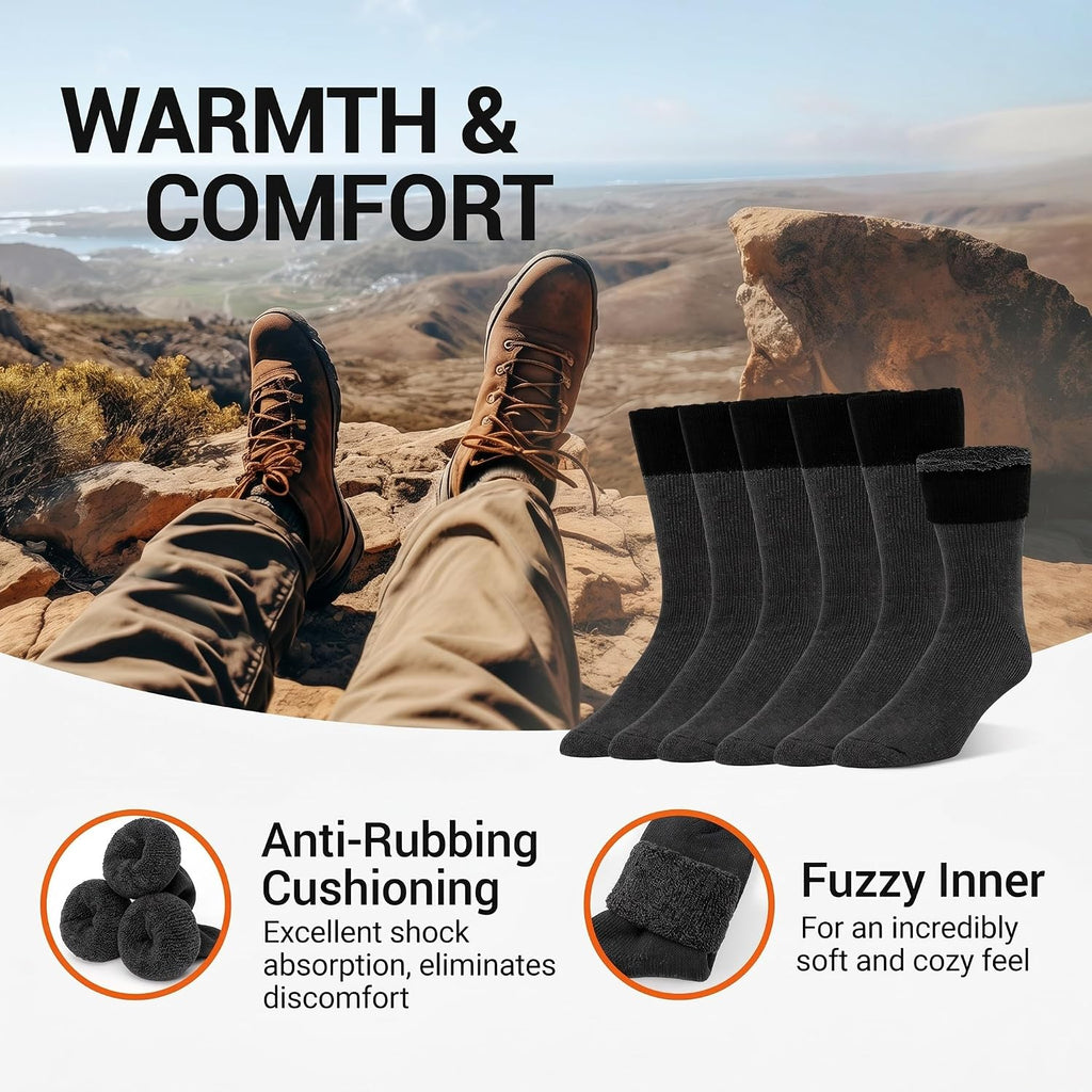 Alvada Mens Merino Wool Crew Socks Thermal and Warm Socks for Winter Work Hiking Running 3 Pairs