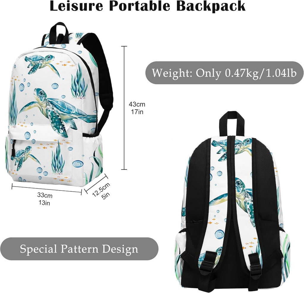 Funny Sea Turtle School Backpack for Girls Boys Bookbag, 17 Inch Sea Turtle Laptop Backpack, Turtles Animals Theme Back Pack for School Travel Hiking Camping