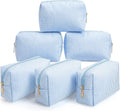 Sanwuta 6 Pcs Seersucker Cosmetic Bags Bulk, Striped Zippered,Light Blue