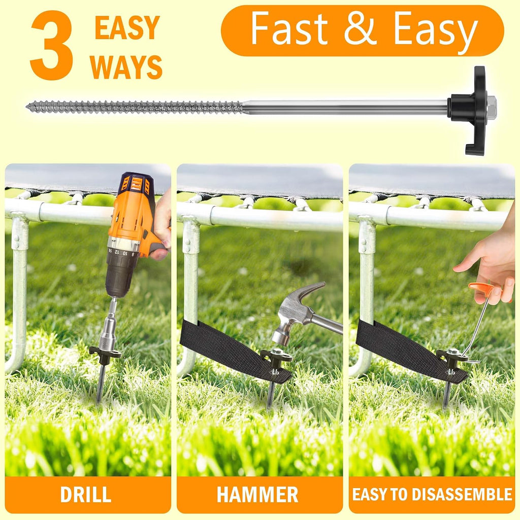 8-Pack GroundGrip Screw in Tent Stakes: 10 Inch Heavy Duty Ground Anchors