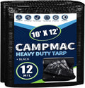 Black Tarps Heavy Duty Waterproof 10x12, 12 Mil Thick, High Durability, Rip and Tear Resistant with Metal Grommets Every 20 Inches