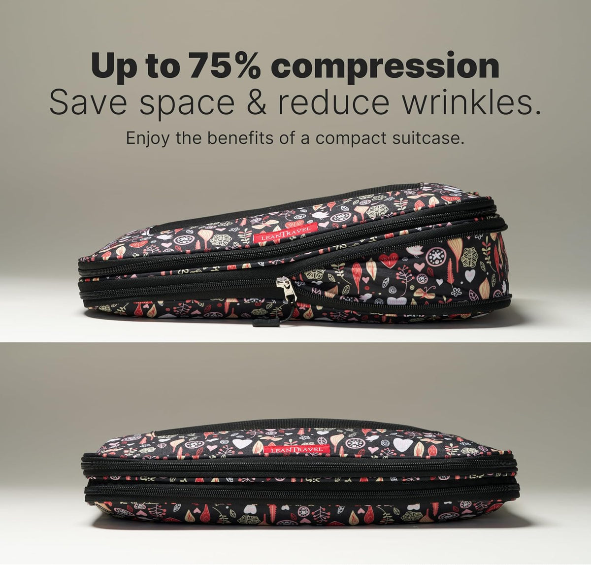 LeanTravel Premium Compression Packing Cubes for Travel - Suitcase Organizer Bags with Double Zipper & Breathable Mesh Panel - Space Saving Carry On Luggage Essentials (6-Pack, Flowers)