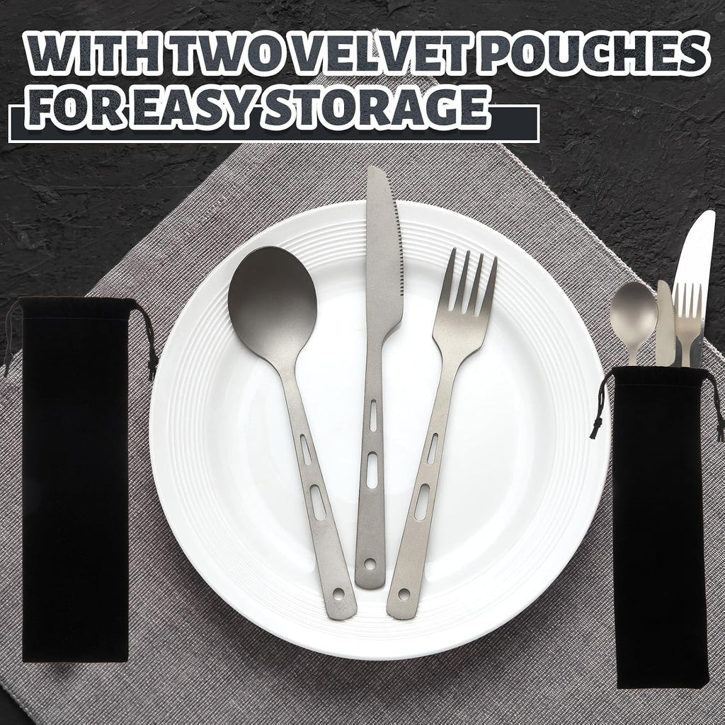 6 Pcs Pure Titanium Fork, Spoon, Knife Camping Utensils Set, Portable