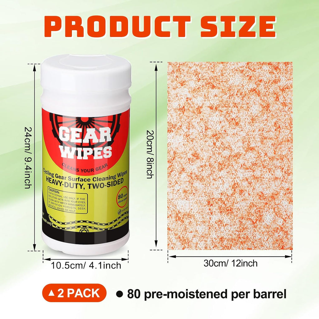 Nuanchu 2 Pack Bike Gear Cleaner Wipes Canisters 160 Count 8 x 12-inch Bike Chain Cleaner Tool Cleaning Wipes Grime Wipe Double Sided Citrus Scented Degreaser Grime Towels for Your Bikes