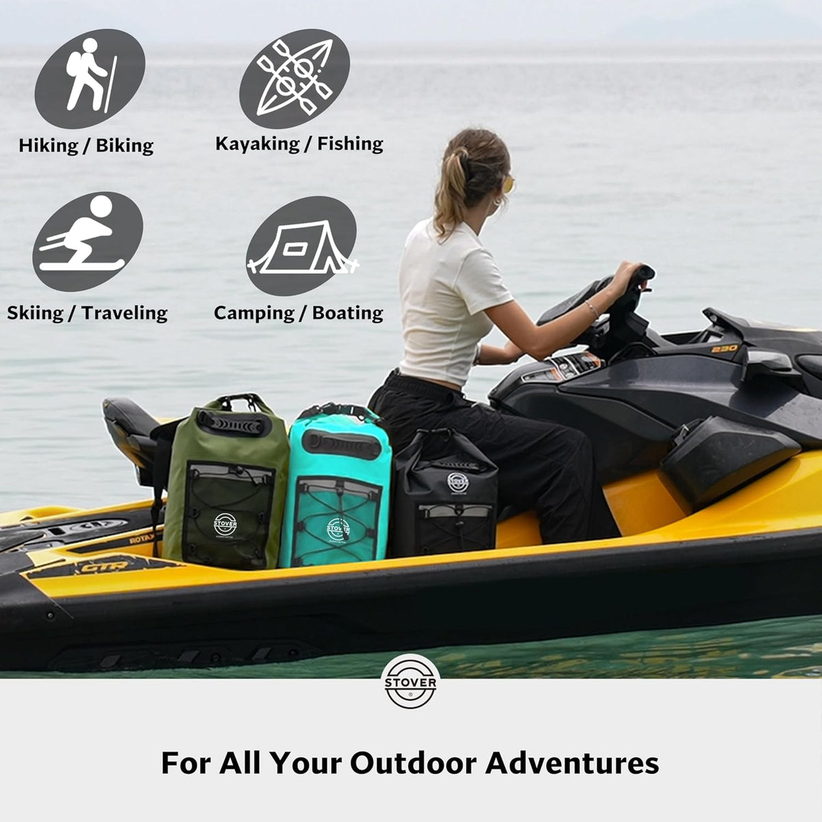 STOVER 5/10/25/30/40L Waterproof Dry Backpack & Phone Case- Large Floating Dry Bag for Kayaking, Travel, Hiking, Fishing, Camping, Motorcycles & Beach, Heavy-Duty Roll Top Men/Women (Teal)