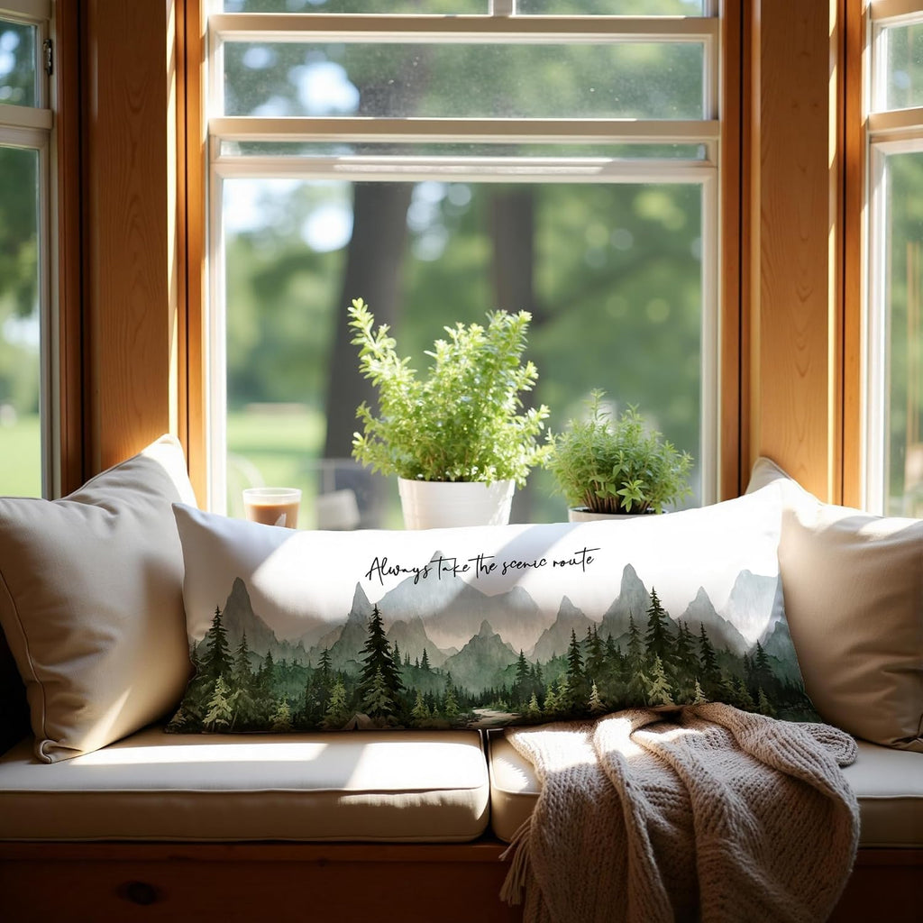 Camping Forest Mountain Body Pillow Cover 20x54, Take The Scenic Route Decorative Camping Body Pillow Case, Nature Camper RV Cushion Cover for Couch Sofa,Adventure Gifts for Camper Lovers A035