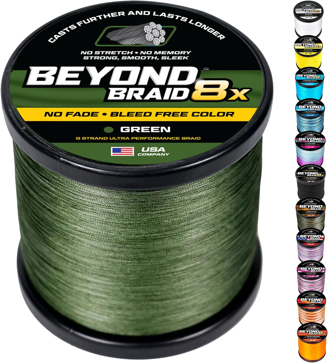 Beyond Braid Braided Fishing Line -Super Strong - Abrasion Resistant - No Stretch -Blue Camo, Moss Camo, White, Green, Pink, Blue, 4 Strand 8 Strand