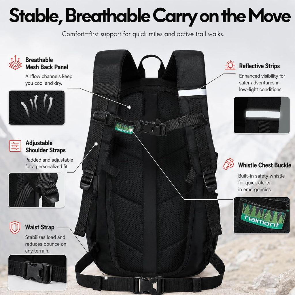 Haimont 15L Lightweight Hiking Daypack, Black