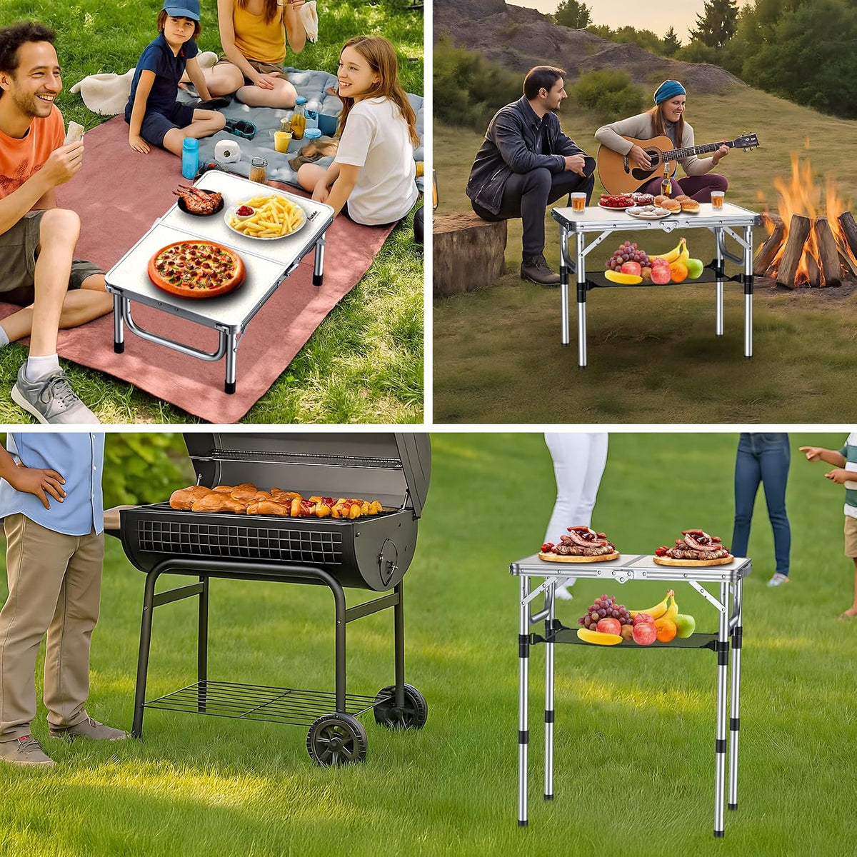 Anbte Folding Camping Table, 24"X 16" Adjustable Height Small Folding Table