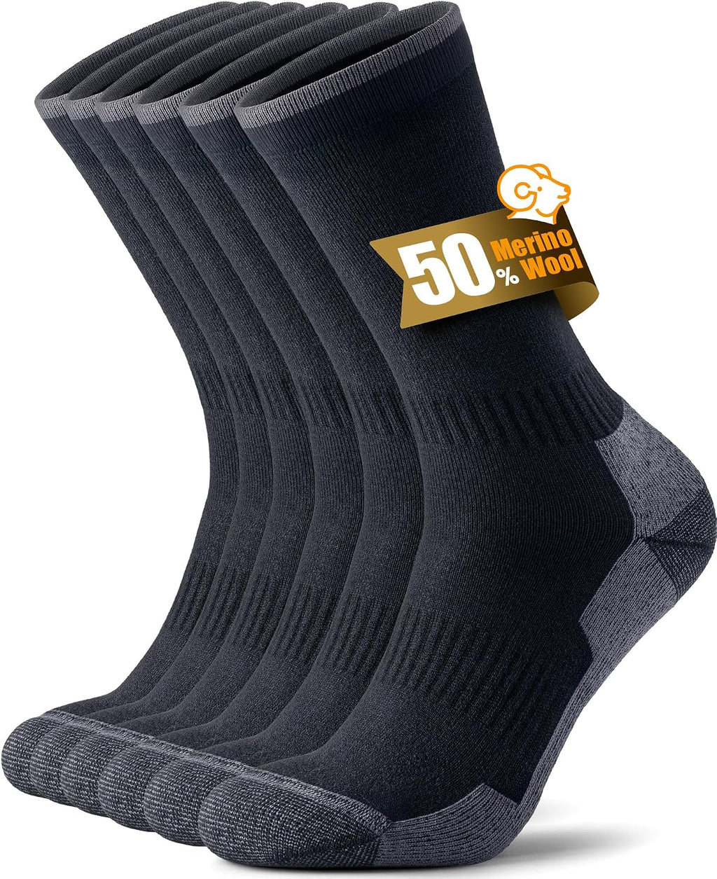 RUIXUE Merino Wool Hiking Socks for Men Women, OEKO-TEX & GRS Certified, Seamless Toe, Terry Cushioned -3 Pairs