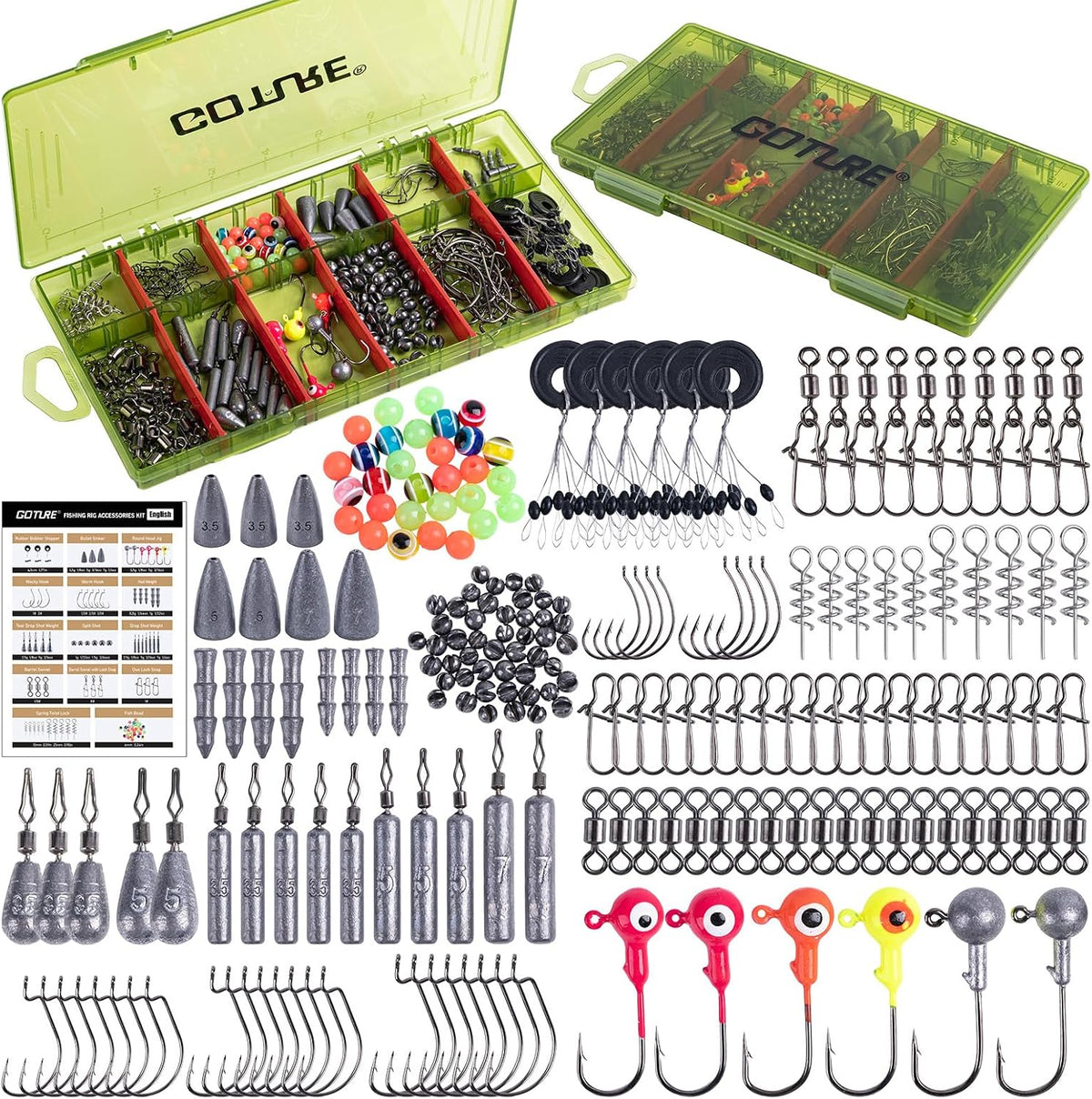 Goture 215pcs Fishing Tackle Kit with Removable Dividers Tackle Box