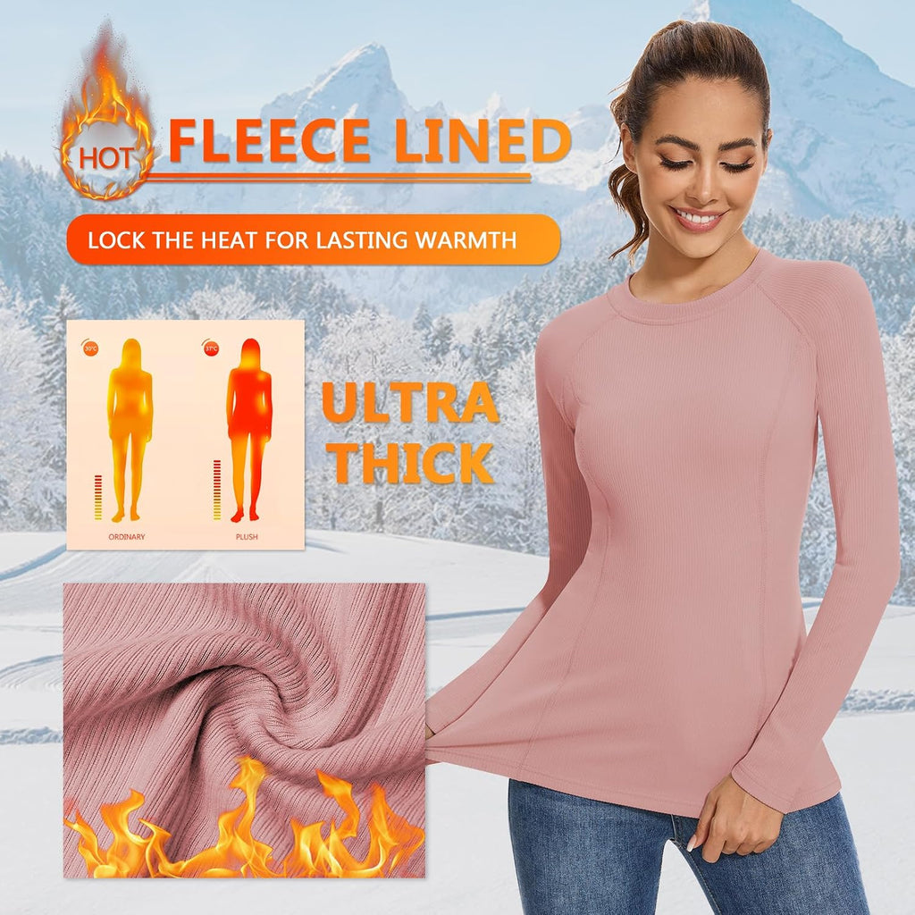 WOWENY Thermal Shirts for Women Fleece Long Sleeve Base Layer Top Winter